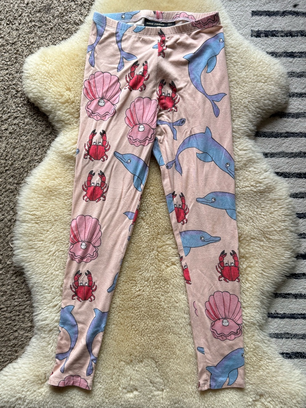 Mini Rodini Pink Dolphin Ocean Leggings 8-9Y